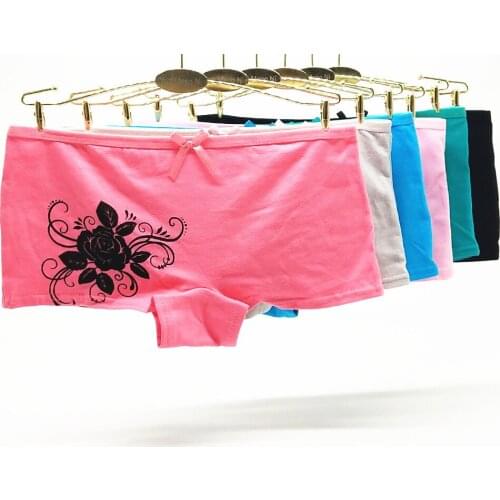 Free Shipping Ladies Underwear Sexy Lingerie Femme Floral Printed Boyshorts Underpants Boxer Women Panties Cotton Intimates 5pcs