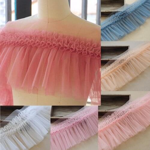 50cm Puffy Lace Ruffles Edging Pleated Mesh Trim Frill DIY Collar Sewing Ribbon