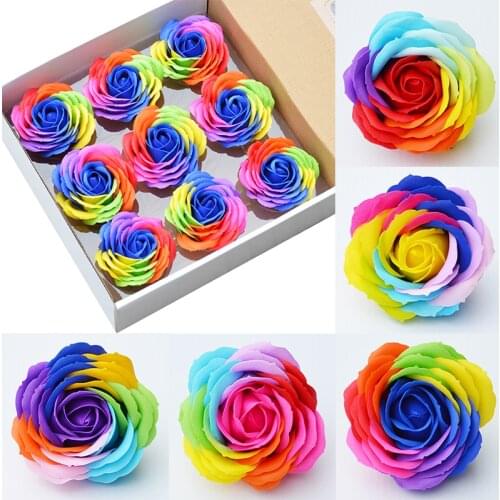 9pcs big 8cm colorful soap rose artificial flower heads Wedding decoration Valentines Day gift soap flower heads fake flower
