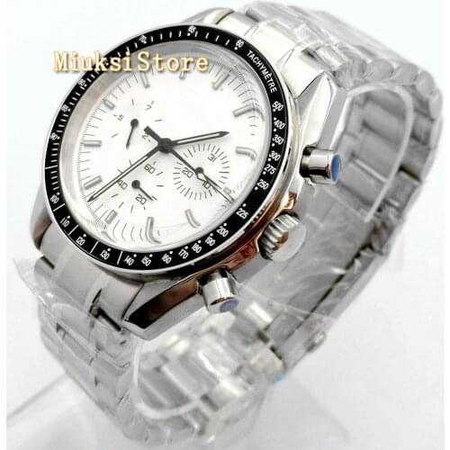 Bliger 40mm Luxury Machinery mens Watch without logo white dial week date indicator multifunction steel strap automatic watches