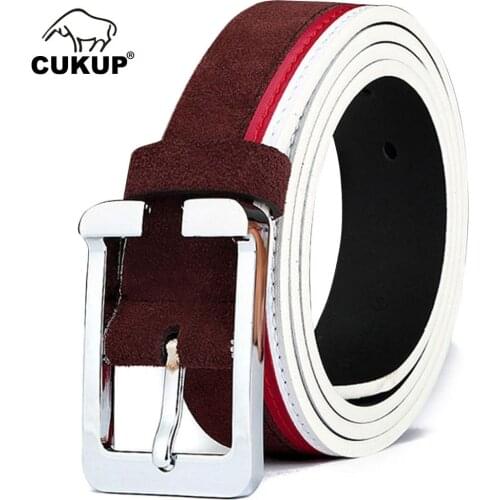 CUKUP Designer Buckle Metal Female Casual Styles Jeans Unisex Black Brown Coffee Orange Green Khaki Leather Belt for Pin NCK410