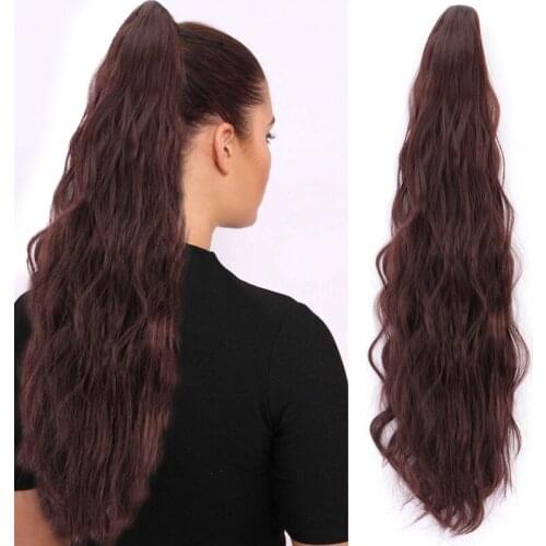 JUNSI Long Claw Ponytail Clip Natural Wave for Women Synthetic Hairpiece