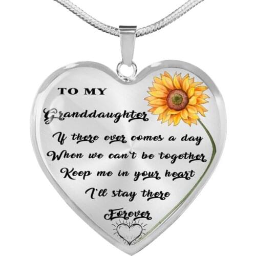 To My Granddaughter Heart Pendant Necklace Sunflower Necklace Childrens Day Gift To Granddaughter