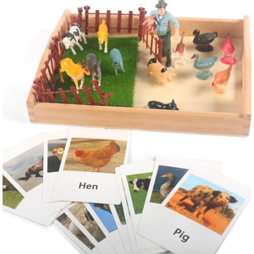Montessori Sensory Toys Farm Animal Flash Cards with Figures Wooden Tray Learning Educational Toys For Children 3 Years H2764H