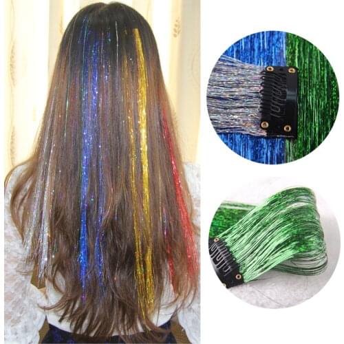 Fashion Sparkle Hair Tinsel With Clip Bling Hair Secoration For Synthetic Hair Extension Glitter Rainbow For Girls And Party