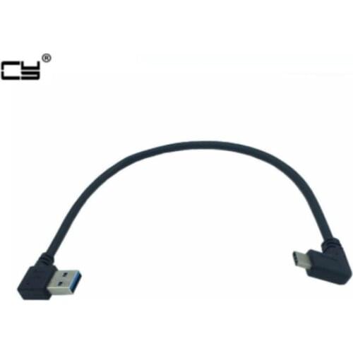 90 degree Right Angle USB3.1 Type-C Male to USB 3.0 Right Angle Data Sync & Charge Cable Connector Black 0.25m 25cm