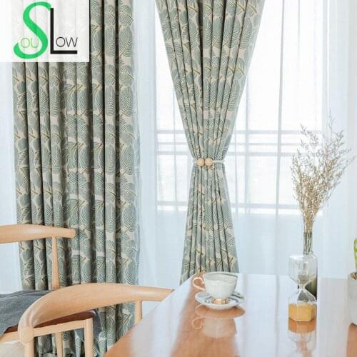 Slow Soul Chinese Curtain Fabric Green Leaf Spot Modern French Window Curtains Tulle For Living Room Bedroom Short Sheer
