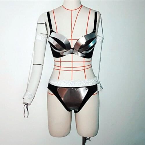 Silver Laser Bikini Set Bar Nightclub Female DJ Singer Dancer Show Performance Clothes Future Technology Dance Costume DNV13024