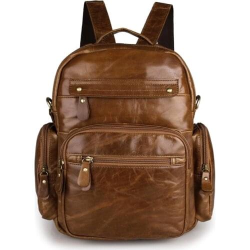 Nesitu Brown Genuine Leather Men Women Backpacks Real Skin Female Shoulder Bag Teenagers Girl Backpack Male Travel Bags M2751