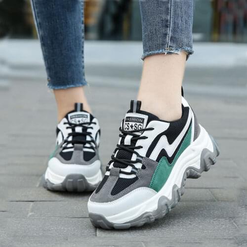 Women Mix Color Shoes Ladies Mesh Patchwork Height Increasing Thick Bottom Sneaker 2021 Comfortable Breathable Female Walk Shoe