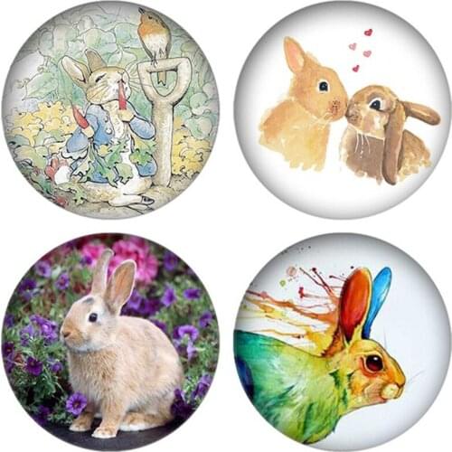 10pcs Cute Rabbits With Flowers 12mm/16mm/18mm/20mm/25mm Round Glass Cabochon Demo Flat Back Making Findings TC11