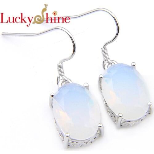 Luckyshine Vintage Jewelry White Moonstone Earrings 10*14 mm Oval For Women Charms Drop Hook Earrings Friend Family Gift