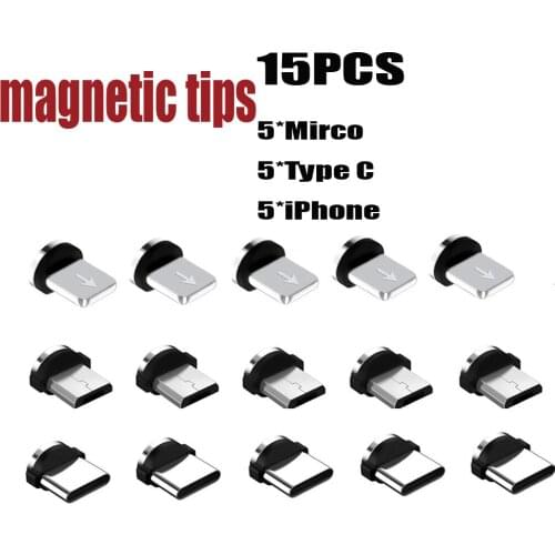 15 Pcs Magnetic Tips For iPhone Samsung Mobile Phone Replacement Parts 3 IN 1 Plug Micro Converter Cable Adapter Type C
