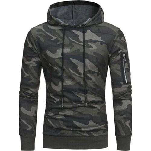 Male Hooded Sweatshirt Fashion Camouflage Hoodies Sweatshirt Plus Size Side Zipper Men Fitness Sweatshirts Hoodies