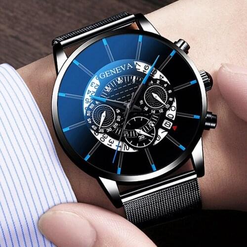 Mens Watch Reloj Hombre Relogio Masculino Stainless Steel Calendar Quartz Wristwatch Men Sports Watch Clock Geneva Clock hours