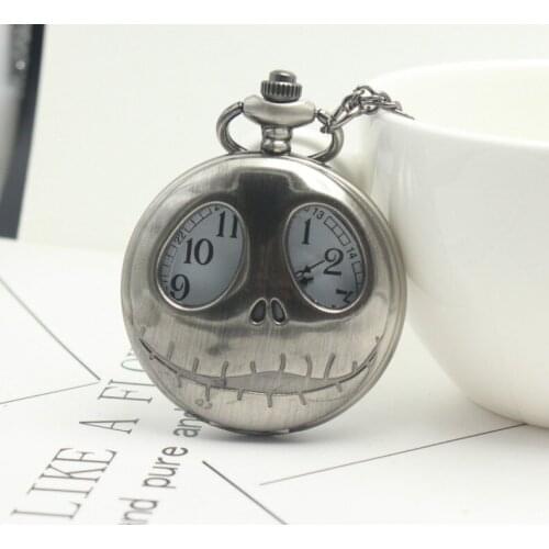 Punk Cool The Nightmare Before Christmas Quartz Pocket Watch Pendant Necklace Chain Mens Women Christmas Gifts reloj de bolsillo