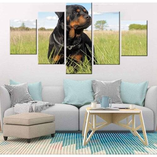 Wall Art Pictures Hd Printed 5 Pieces Rottweiler Dog Animal Modern Posters Painting On Canvas Living Room Home Decor Size Frame