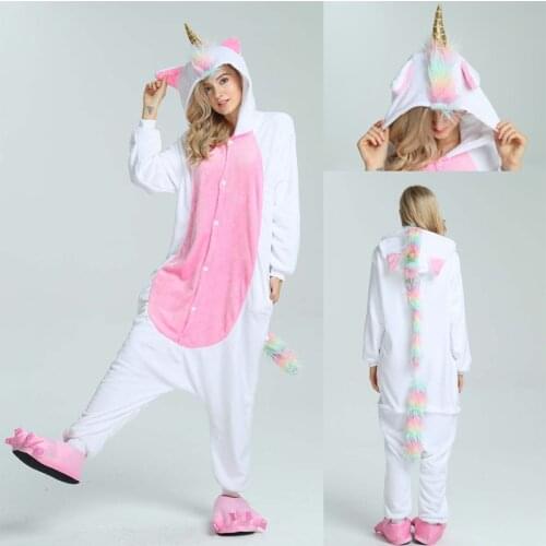 Women Child Adults Animal kigurumi Pajamas Sets Cartoon Sleepwear Unicorn Onesies Stitch Unicornio Men Warm Flannel Hooded