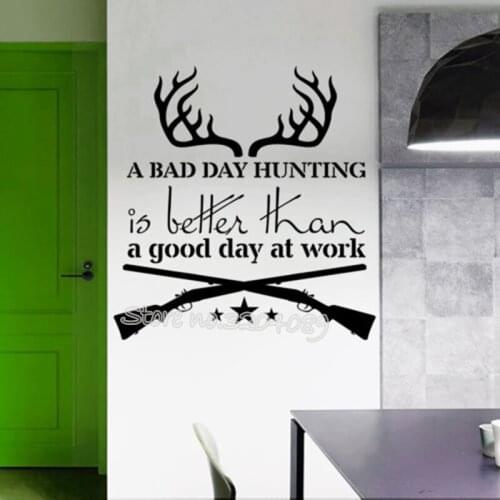 A Bad Day Hunting Is Better Wall Decals Quotes Vinyl Home Decor Art Antlers Gun for Living Room Interior Classic Murals EA014