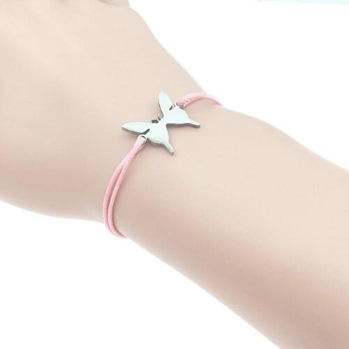 Wish Bracelet Butterfly Stainless Steel Charm Gift Bracelet 316L Stainless Steel Pendant Adjustable String Friendship Bracelet