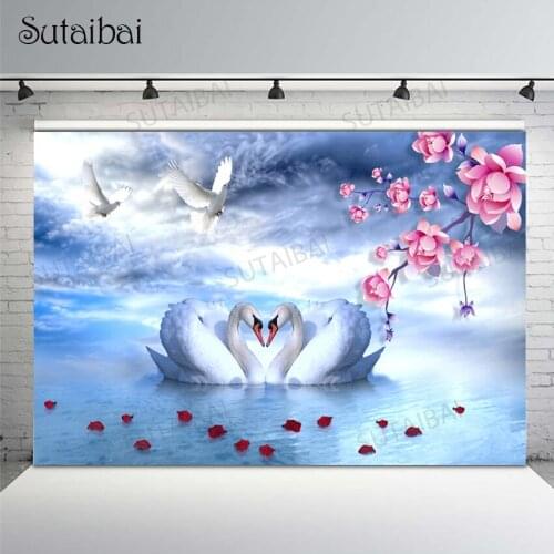 Swan Princess Floral Backdrop Girls Baby Birthday Party Decor Swan Lake Wedding Photo Background Photography Studio Wallpaper