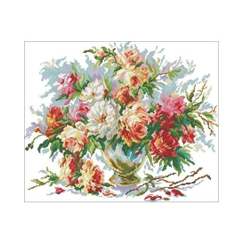 Luxurious rose vase Needlework,For Embroidery,DIY 14CT Unprinted Arts Cross stitch kits Set Cross-Stitching Home Decor