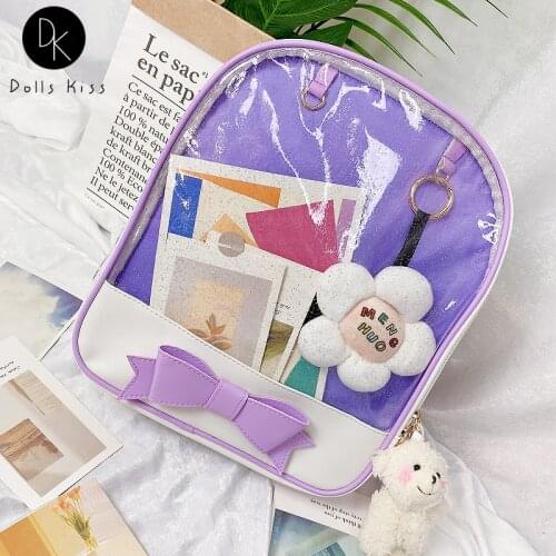 Ladies Transparent Backpack Women Cute Bow Ita Bag Fashion Pu School Bags for Teenage Girl Clear PVC Waterproof Jelly Backpack