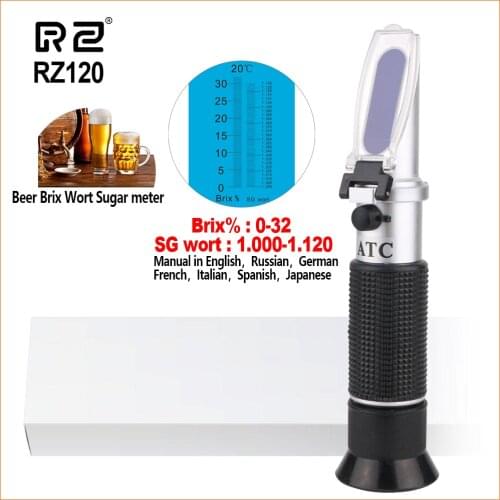 RZ Beer Meter Refractometer Brix Wort Sugar Alcohol 0~30%1.000~1.120 SG Specific Gravity Portable Handheld Hydrometer Tester