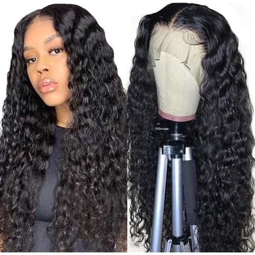 Cheapest 250 Density Deep Wave Frontal Wig Transparent Deep Wave Wig Curly Human Hair Wig T Part Brazilian Wet And Wavy Lace Wig