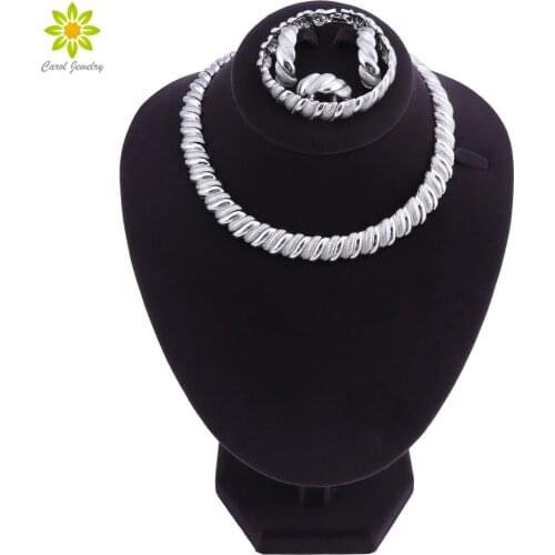 Silver Color Jewelry Sets African Nigeria Beads Dubai Jewellery Set Women Wedding Bridal Turkish Choker Costume Jewelry Set
