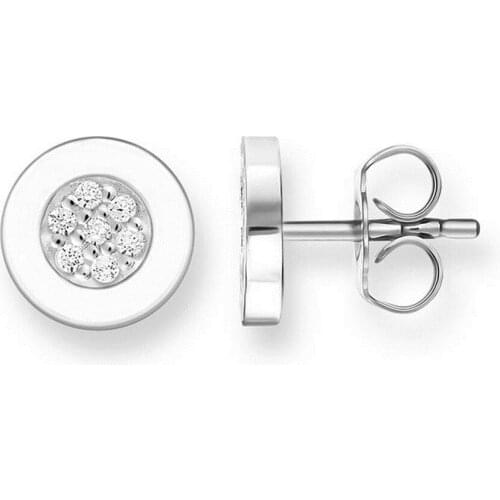 Silver Round Disc White Zirconia Stud Earrings, Fashion Classic Thomas Style Ear Stud Earings Jewelry Bijoux Gift For Women