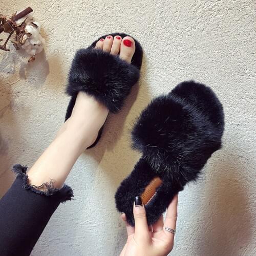 2020 Winter Home Shoes Women House Slippers Warm Faux Fur Ladies Soft Plush Furry Female Open Toe Slides Fashion Shoes MTX72