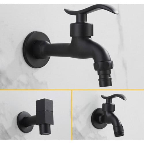 G1/2" G3/4" All Copper Balcony Faucet European Style Retro Washing Machine Mop Pool Faucet Black Single Cold In-wall Faucet