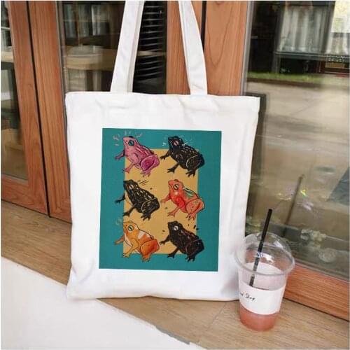 Frog Women Bags Kawaii Girls Large Capacity Harajuku Cartoon Vintage Hip Hop Shopping Bag Canvas Bag Funny Womens Shoulder Bags