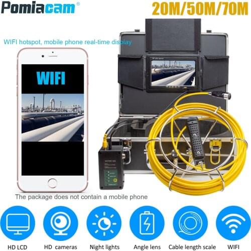 WP70E Pipe Inspection System 20M/30M/50M yellow cable NEW Endoscope Inspection Camera 1200TVL line HD Borescope video recorder
