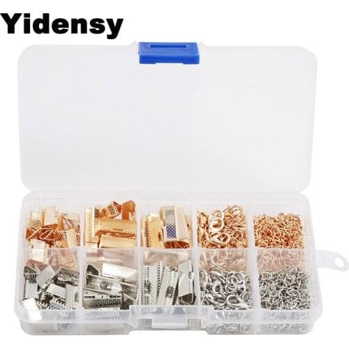 Yidensy 1 Box Case Crimp End Cap 10mm 16mm 20mm Lobster Clasp Jump Ring Extend Chain Connector Mixed DIY Jewelry Making Findings