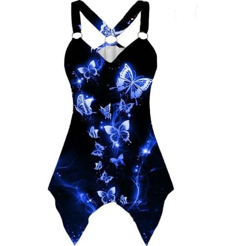 Tank Top Women Sleeveless Irregular Hem Sleeveless Shirts Summer Casual Harajuku Butterfly Print Sexy Female Vest Tshirts Tops
