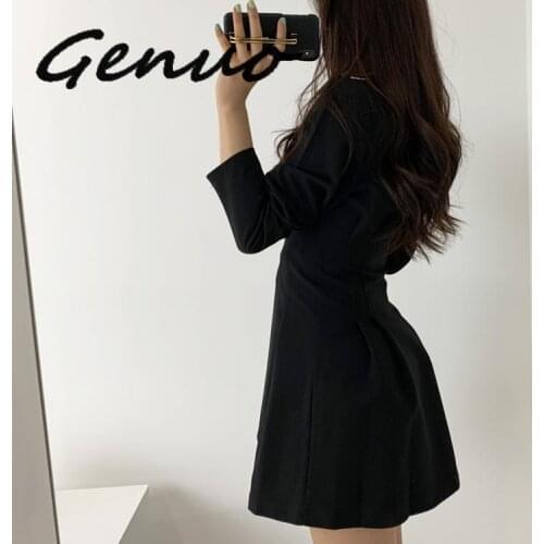 Genuo New 2019 Women Dresses Spring Summer Fashionable Solid Elegant Office Lady Mini Dresses V-Neck Lace Up Bow