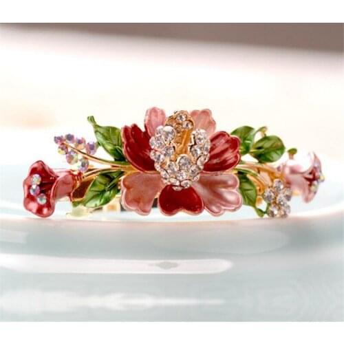Top Quality Crystal Enamel Flowers Barrettes For Women Fashion Hair Jewelry Metal Hair Clip Bride Wedding Hair Accessories Gifts