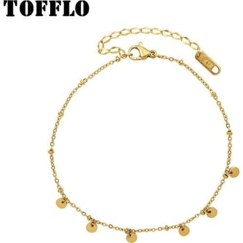 TOFFLO Stainless Steel Jewelry Wafer Tassel Anklet Womens Fashion Foot Chain Beach Accessories BSS113