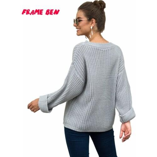 FRAME BEN Vintage Autumn Winter Sweaters Ladies Long Sleeve Casual Pullover 2019 Fashion Loose Pocket O Neck Knitted Jumper
