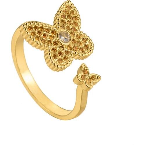 Colored Cubic Zirconia Double Butterfly Rings for Women Cute Animal Adjustable Ring Brand Vintage Luxury Jewelry Z362