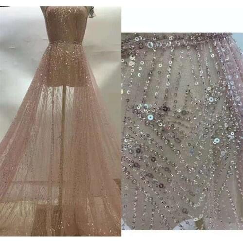 SJ Lace African Net Lace Fabric 2021 High Quality Beaded Nigerian Wedding Lace Fabrics Material Fabric With Sequins Dress xc6-12