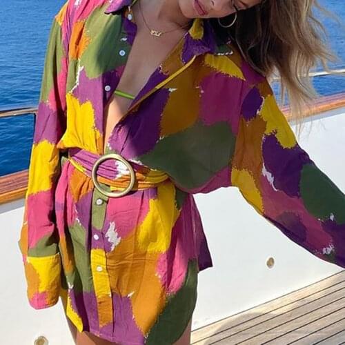 Print Sexy V-neck Women Dress Summer Beach Elegant Lace Up High Waist Contrast Color Temperament Leisure Mini Women Dress