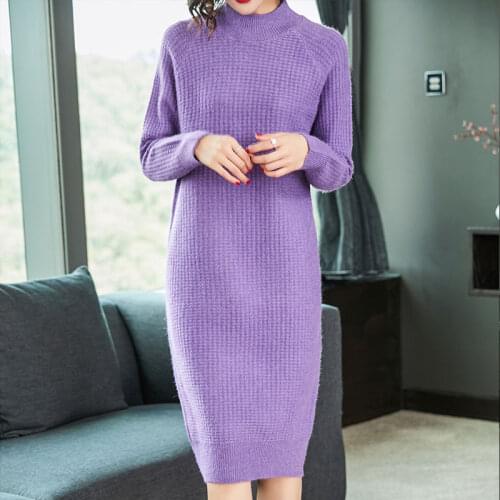 Fashion winter autumn Womens Casual Long Sleeve half Turtleneck Sweaters Dress