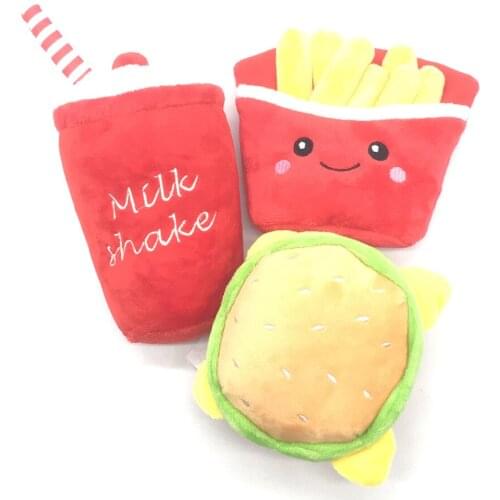 Pet Chew Toys Dog Puppy Plush Toys Pet Puppy Chew Fleece Sound Hamburger French Fries Coffee Pet Toys Cachorro Animals Toy