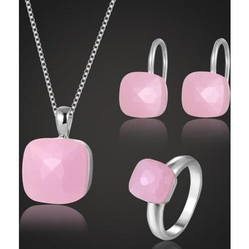 Zlxgirl Brand Elegant pink opal Rhinestone Wedding Bridal Jewelry Sets Metal Copper gold color Necklaces Earrings ring bijhoux