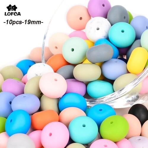 LOFCA 10pcs 19mm Abacus Silicone Teething Beads Beaded Necklace Silicone BPA Free Food Grade Chew Bead Baby Toys Chewing DIY