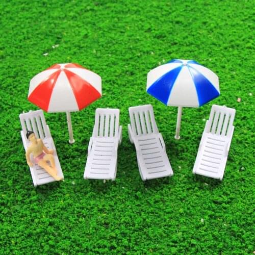 2 Sets Parasols Sun Loungers Deck Chairs Bench Settee 1:50 1:75 1:100 O OO TT Scale Model Train TYS20 Plastic Model Umbrella