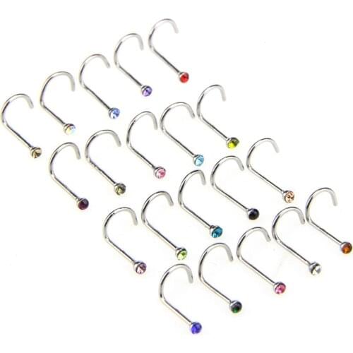 20pcs/lot Stainless Steel Crystal Rhinestone Nose Rings Body Jewelry Nose Studs Hooks Body Piercing Faux Nariz Nez
